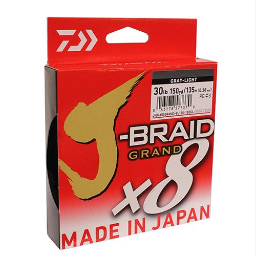 J-Braid x8 Grand Braided Line – 150 Yards, 30 lb Tested, .011″ Diameter, Light Gray