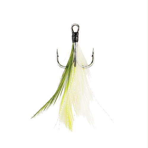 Fusion19 Feathered Treble Hook – Number 4 Hook Size, White Chartreuse, Package of 4