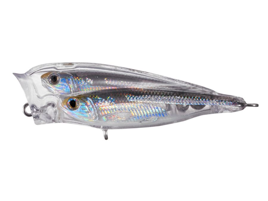 Glass Minnow Juvenile Baitball Popper – Saltwater, 3″, #4 Hook, Topwater Depth, Silver-Smoke