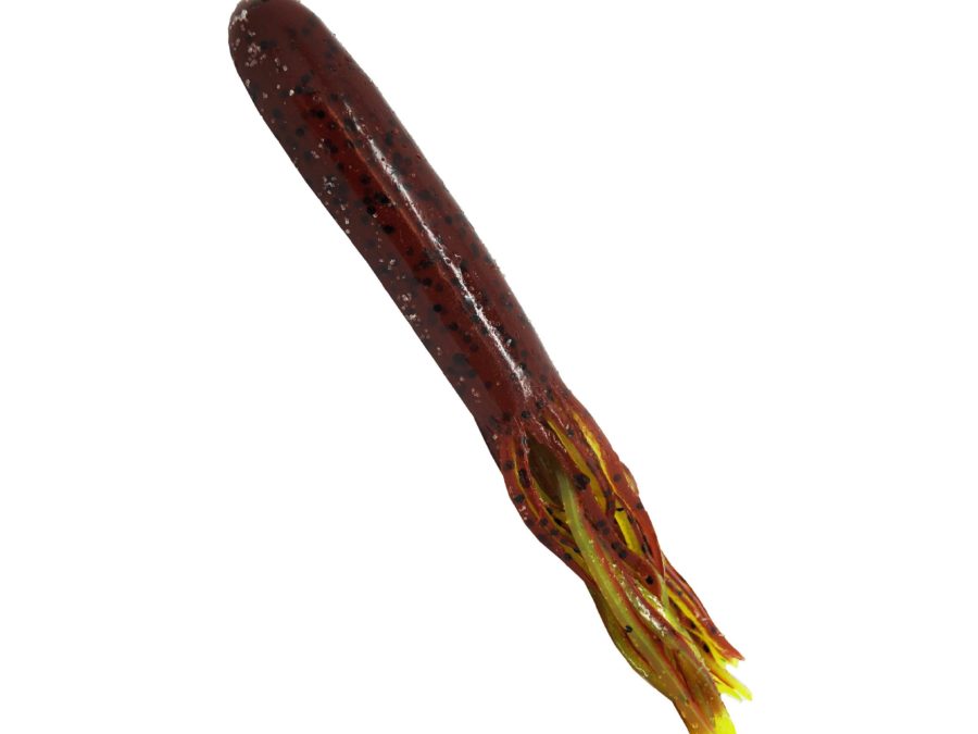 Denny Brauer’s Flip-N-Tube Soft Lure – 4 1-2″ Body Length, Pumpkin Chartreuse Tail, Per 8