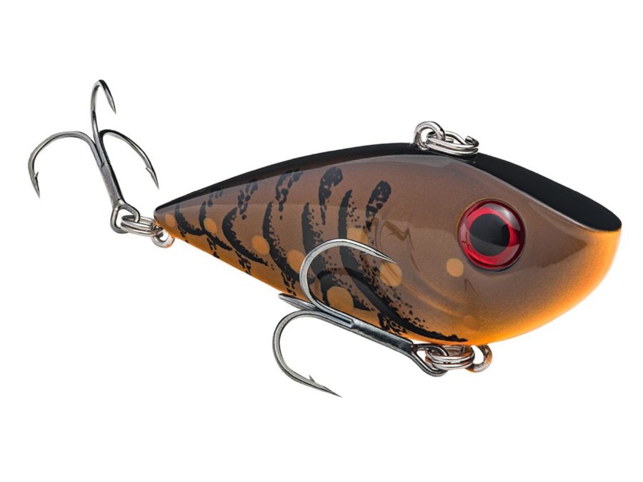 Red Eyed Shad 1-2 oz Hard Lipless Crankbait Lure – 3 1-4″ Length. 8′ Depth, Two Number 6 Treble Hooks, Brown Craw, Per 1
