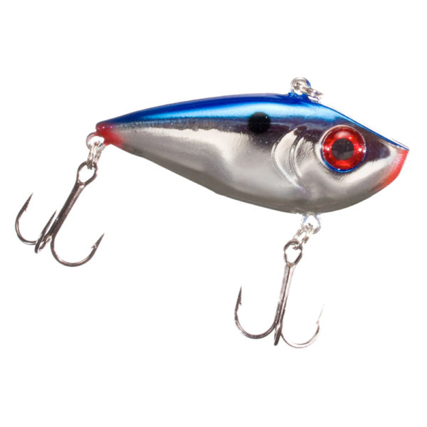 Red Eyed Shad 1-4 oz Hard Lipless Crankbait Lure – 2″ Length. Variable Depth, Two Number 6 Treble Hooks, Chrome Blue, Per 1