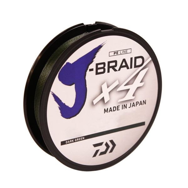 J-Braid x4 Braided Line – 300 Yards, 8 lbs, .005″ Diameter, Dark Green